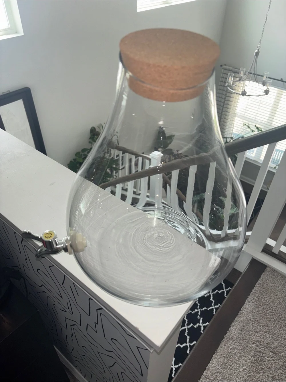 Glass Beverage Dispenser with Cork Stopper and Metal Spigot